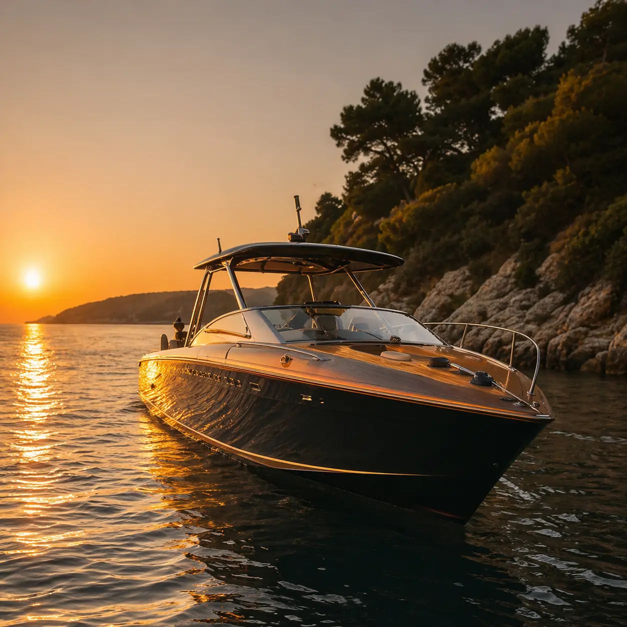 Private boat floating on clear turquoise water